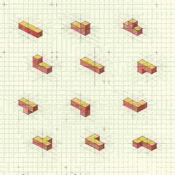 Four connected cubes, all configurations
