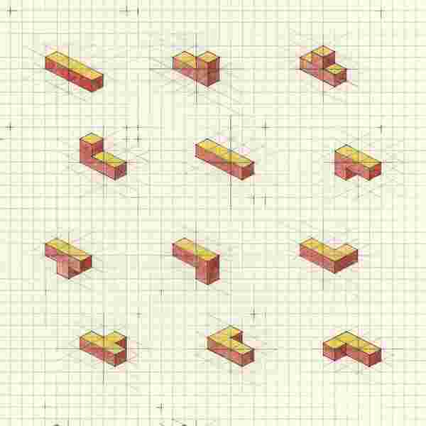 Four connected cubes, all configurations